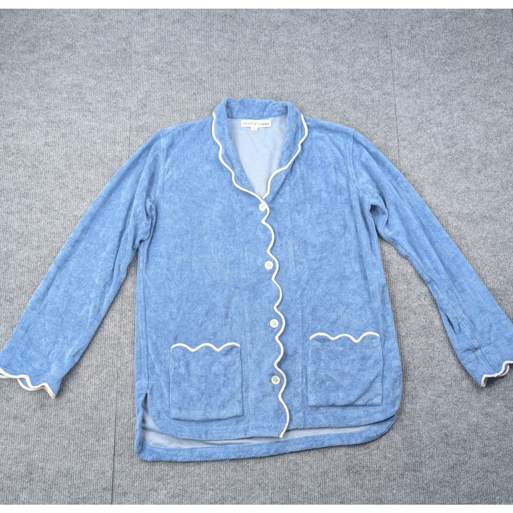 Heidi Carey Sleep Dress Women Small Terry Cloth Cotton Scalloped Shirt Nightgown
